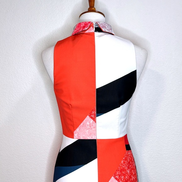 C/MEO COLLECTIVE Maxi Mermaid? Dress SM Colorblock Orange Black High Neck - Picture 8 of 13